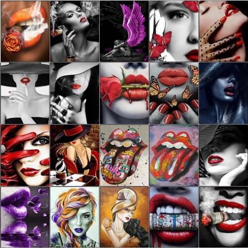 5d diamond painting kit set Lipstick woman lips smoke complet embroidery Cross stitch cuadros dirll drawing full square mosaic