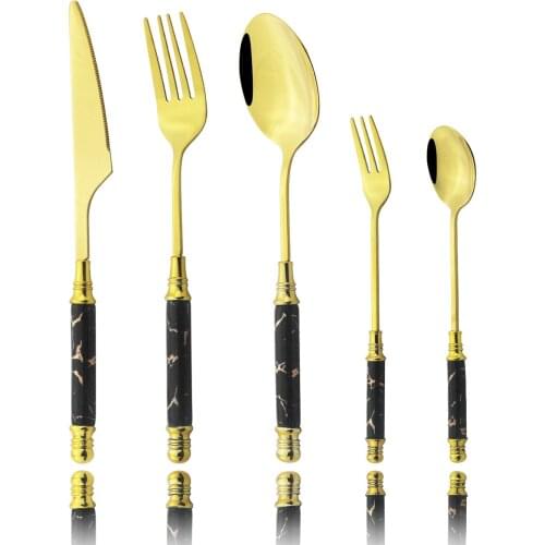 5Pcs Stainless Steel Tableware Set Ceramic Handle Dinnerware Set Knife Cake Fork Tea Spoon Cutlery Set Kitchen Dinner Flatware