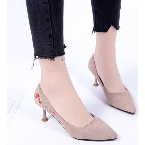 New spring autumn fashion womens singles shoes solid color light mouth printing daily professional womens high heels U22-65