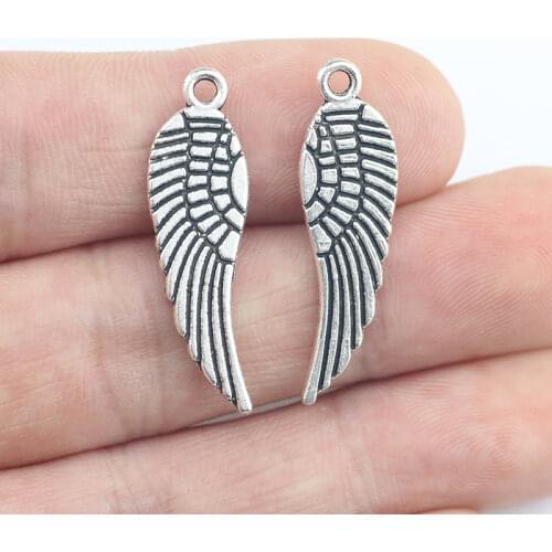 Newest 20Pieces 9*30mm Mixed Alloy Antique Silver Color Angel Wings Charms Keychain Pendant Accessory For DIY Jewelry Making