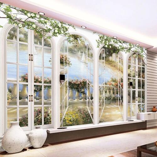Custom Mural Waterproof Canvas European Style Arch Oil Painting Landscape 3D Living Room TV Background Photo Wallpaper Sticker