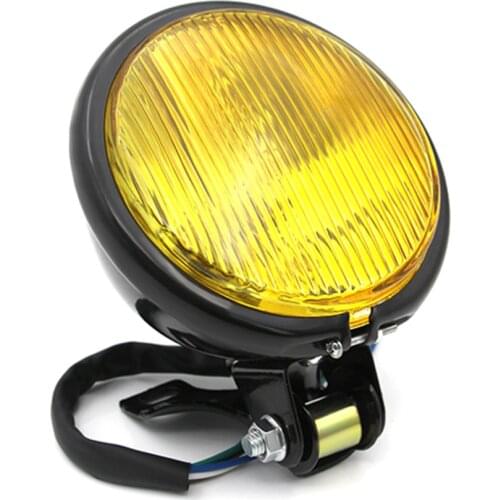 Motorcycle Near And Far Fog Lamp LED Mental 12V GLASS Bracket Mount Projector Cafe Yellow Glass Racer Retro Headlight