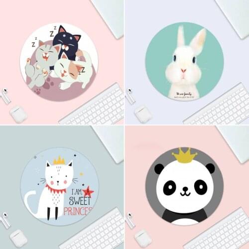 Cartoon Panda Rabbit Pig Cat Pattern Player desk laptop Mice Retail Small Rubber Mousepad Desk Table Protect Office Work Round