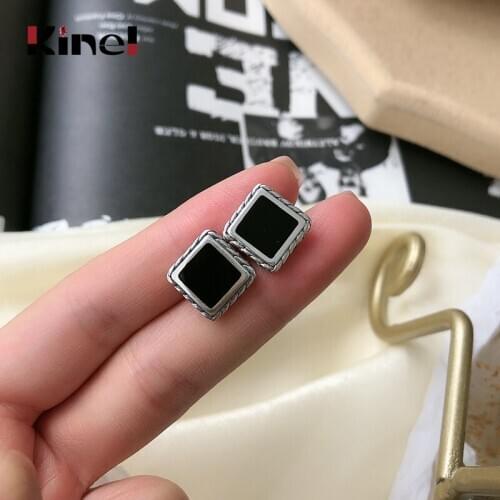 Kinel Hot Sale 100% 925 Sterling Silver Sweet Geometric Square Enamel Girly Stud Earrings for Women 925 Silver Fine Jewelry Gift