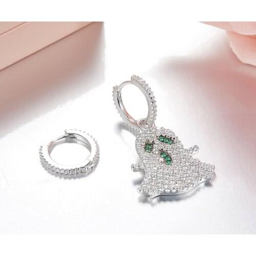 SOELLE 925 Sterling Silver Mismatch Ghost Skull Earrings Women Cubic Zirconia Party Nightclub AB Earrings Fine Jewelry