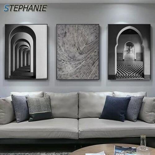 Modern Fashion Black White Architectural Canvas Paintings Geometric Space Posters Prints Minimalism Wall Art Picture Decoration