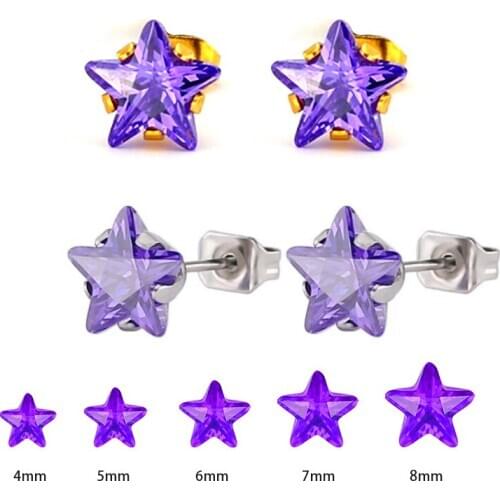 Uelf New Fashion Anti-allergic Stainless Steel r Micro-embedded Purple Crystal Personality Exquisite Earrings