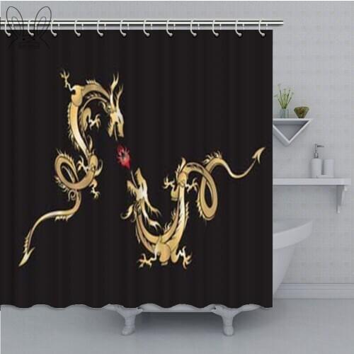 Dark Background Chinese Dragon Golden Pattern Shower Curtain Waterproof Polyester Fabric Bathroom Shower Decor Curtain Sets