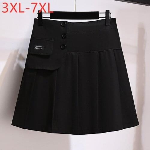 New 2021 Spring Autumn Plus Size Mini Skirt For Women Large Casual A-line Black Pleated Skirts 7XL