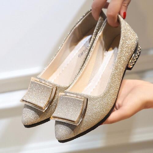 Women Flats Cool Golden Buckle Flat Shoes Women Loafers Ballet Flats Black Shoes Casual Pointed Toe shoes