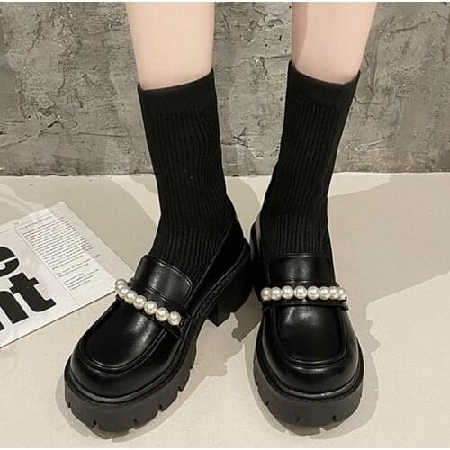 Fashion Autumn Winter Stretch Boots 2021 Female Round Toe Metal Shoes Ladies Platform Shoes Women Mid Calf Motorcycle Boots