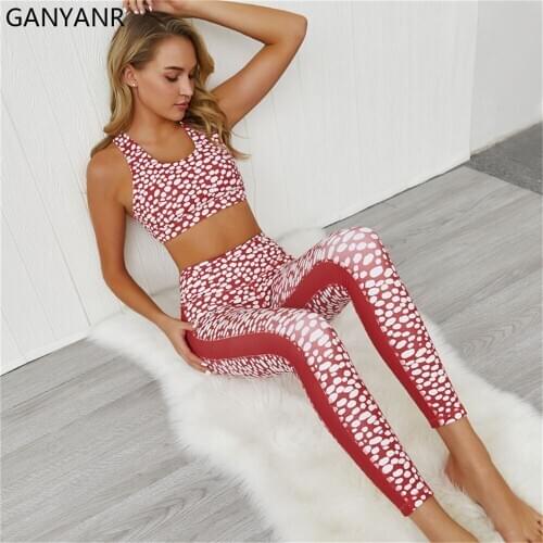 GANYANR Gym Clothing Yoga Set Fitness Jogging Workout Sportswear Tracksuit Leggings Seamless Sport Bodysuit Activewear Women Bra