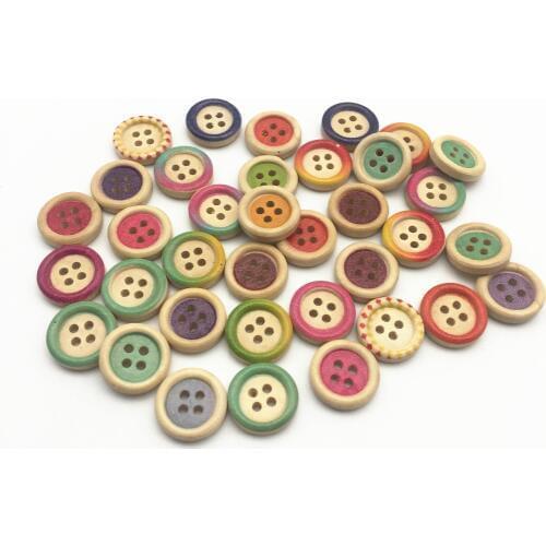 1000pcs 15mm Rustic Natural Mixed 4 Holes Wood Buttons Painted Round Sewing DIY Accessories Embellishments For Scrapbooking
