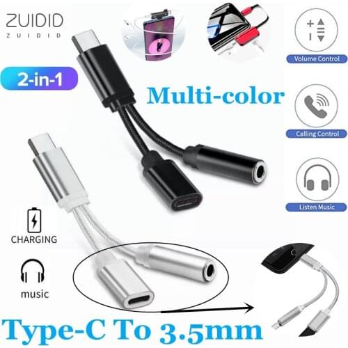 2 In 1USB Type C To 3.5mm Earphone Jack Adapter Audio Splitter Converter Cable For Phone Headset Travel Charging