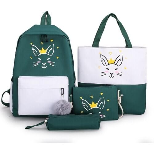 4Pcs/set Cat Printing Canvas Cute School Bag For Teenagers Girls Student High Quality Women School Backpacks Female Book Bags