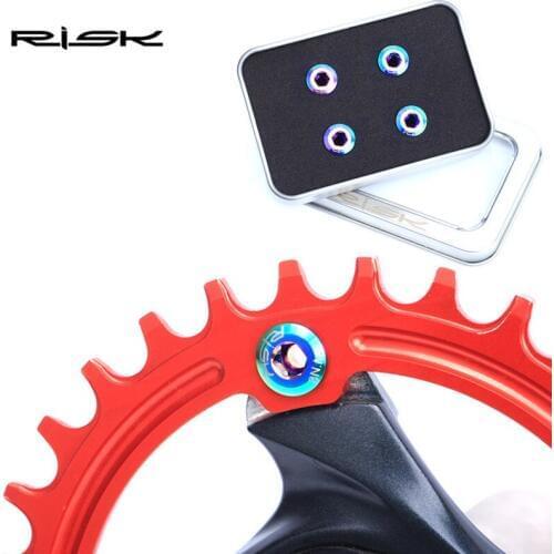 RISK 6.5mm 4pcs/set MTB 5pcs/set BMX TC4 BikeTitanium Gear Fixing Bolts Bicycle Crankset Chainwheel Locking Screws Cycling Parts