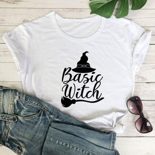 Spooky Basic Witch Broom T-shirt Women Graphic Witch Fall Top Tee Shirt Funny Halloween Party Gift Tshirt Trendy
