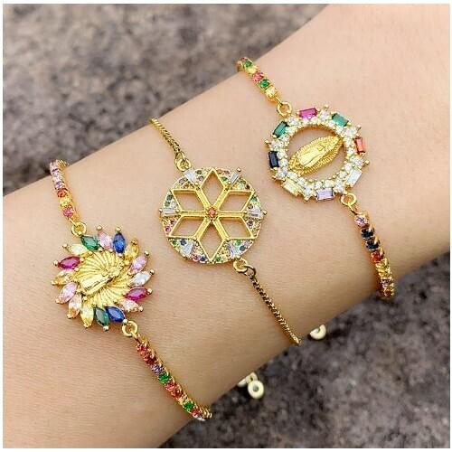 Flower multicolor crystal micro pave cz zircon cubic zirconia Bracelet Adjustable silicone Snake Chain Jewelry hyr4