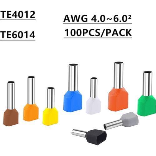 100PCS TE4012 TE6014 ouble pipe 4.0~6.0² type pre insulated splicel cold pressed terminal two line connection Connector