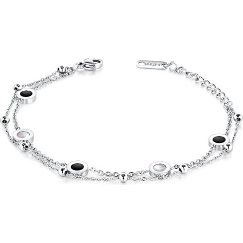 Classic Double-sided Black/White Shell Chain & Link Bracelets Jewelry Titanium Steel Charm Bracelets For Women B18090