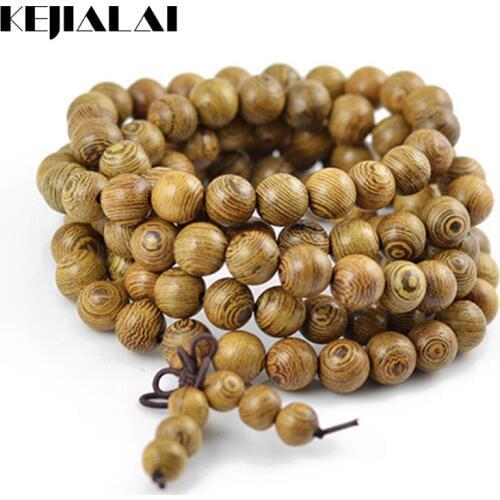 KEJIALAI Men Jewelry 108*8mm Wenge Prayer Beads Tibetan Buddhist Mala Buddha Bracelets Rosary Wooden Bangles Chinese Style Gift