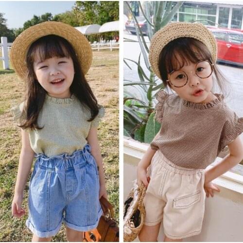 2020 New Girls Plaid Shirt Summer Cotton Fashion Girls Blouse 1-6t QA36