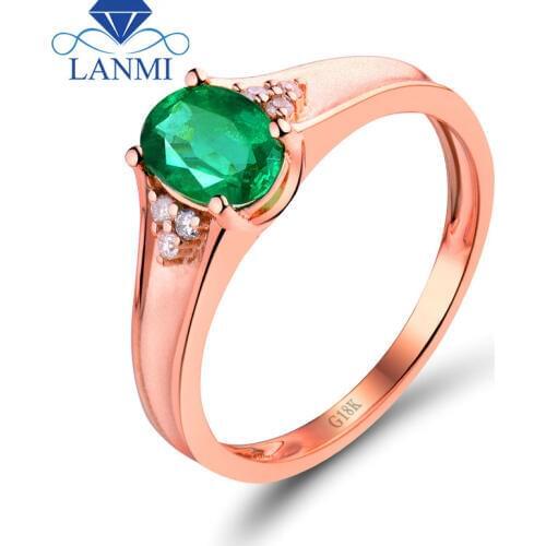 Oval 5x7mm 18K Rose Gold Diamond Emerald Ring For Women Natural Gemstone Engagement Fine Jewelry WU262