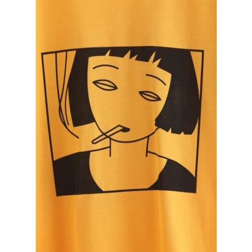 Korean Fashion Smoking Girl t-shirt grunge tees women camiseta tumblr graphic cotton quote Aesthetic unisex shirt Slogan tops