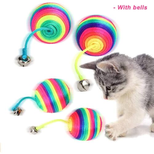 Colourful Cat Chew Toys Rainbow Pet Products for Kitten Funny Cat Balls Toy with Bells Pet Training Exercise Bite resistant Toys
