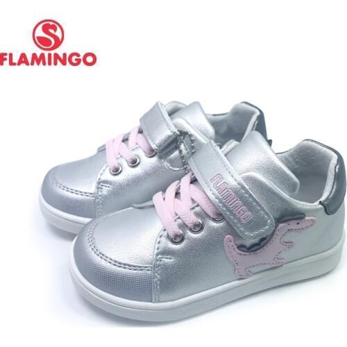 FLAMINGO Print Spring Genuine Leather Breathable Hook& Loop Outdoor sneakers for girl Size 22-27 Free shipping 201P-SW-1782