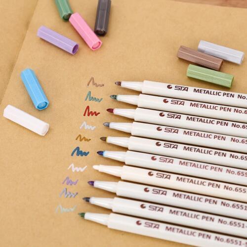 1PC Kawaii 1mm Ink Metal Color Highlighters Marker Pen Marker Pens Writing Drawing School Office Supplies Stationery sl1702