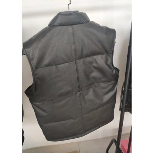 Mens Winter Vest Casual 200% Genuine Leather Down Jacket Men Spring Autumn Sleeveless Coat Vests Real Cow Leather Jackets