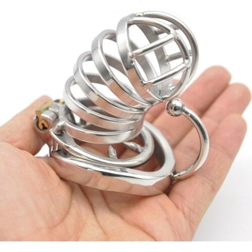 Stainless Steel Cock Cage with Penis Barbed Ring Male Chastity Device Adult Belt with Hook Stealth Lock Sex Toys for Men tools