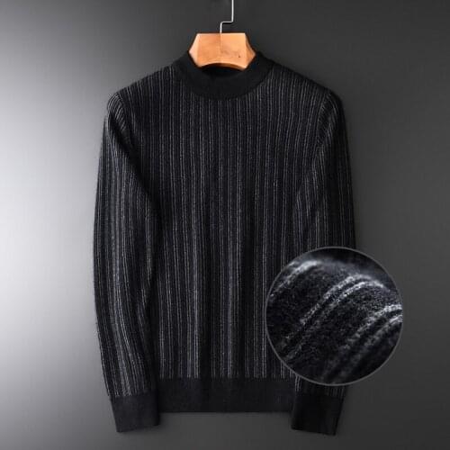 New Black Sweater Men Luxury Stripe Rabbit Hair And Wool Thick Sweater Male Autumn And Winter Slim Fit Knitted Mens Sweater