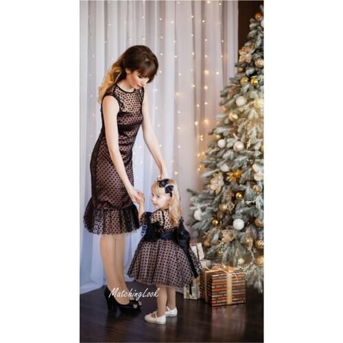 Black Spot Mother Daughter Matching Dresses Mom And Girls Birthday Party Celebration Photography Props Dresses Pageant Dresses