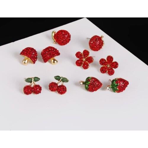 Earrings For Women Mushroom Earrings Cute Girls Fashion Stud Earrings Red Cherry Strawberry Fruit Flower Christmas Gifts серьги