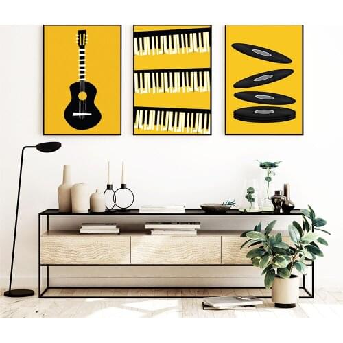 Nordic Music Mid Century Classic Guitar Piano Retro Wall Art Canvas Painting Posters and Prints Modern Picture For Room Decor