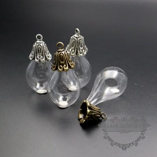 20x30mm vintage style antiqued silver,bronze flower cap bail wish vial drop glass bottle pendant DIY supplies 1800260