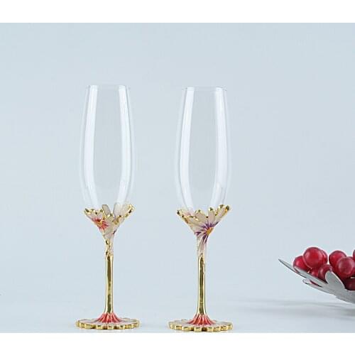 Wedding Glasses Champagne Enamel Color Gold Champagne Flutes Sunflower Glass Base Decorated High Grad Glassware & Drinkware