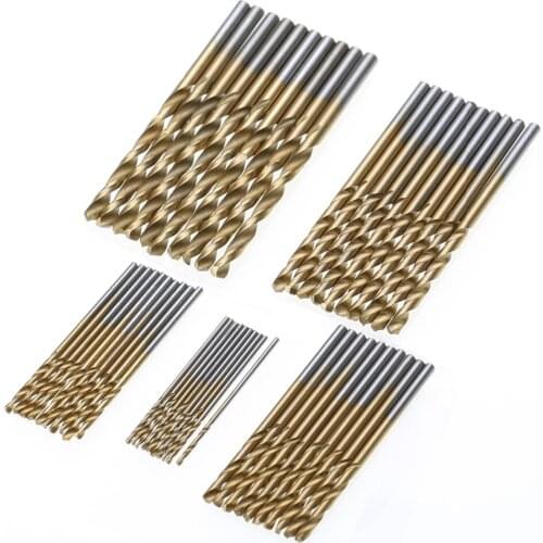 50Pcs HSS Titanium Coated Drill Bits High Speed Steel Drill Bit Set High Quality Power Drilling Tools for Wood 1/1.5/2/2.5/3mm