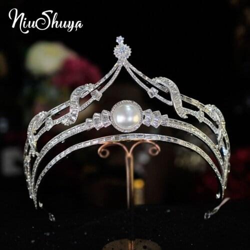 NiuShuya Fashionr Crystal Tiara Crown Wedding Hair Accessories Queen King Diadem Headband Party Evening Head Ornamen White