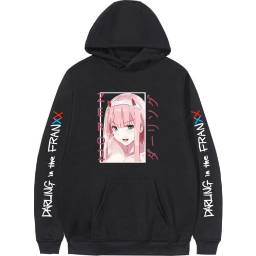 Zero Two Anime Hoodies Kawaii Darling In The Franxx Sweater Pullover Hooded Pocket Unisex Rope Couple Streetwear Sweatshirts