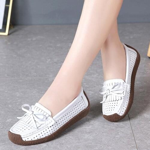 CAGILKZEL 2021 Autumn fashion ladies flat shoes leather shoes pull-on hollow flat shoes mother boat shoes moccasins