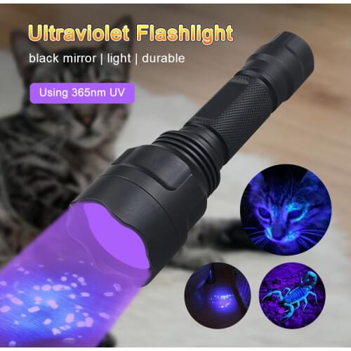 UV 365nm Black Mirror Ultraviolet Flashlight 1 Gear Mode LED Violet Detection Lamp Waterproof For 18650 Battery