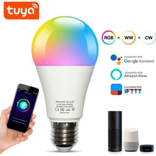 Tuya E27 WiFi Smart Light Bulb RGB/Warm/White Light Dimmable Bulb Lamp Work with Alexa/Google Home Smart Life APP Voice Control