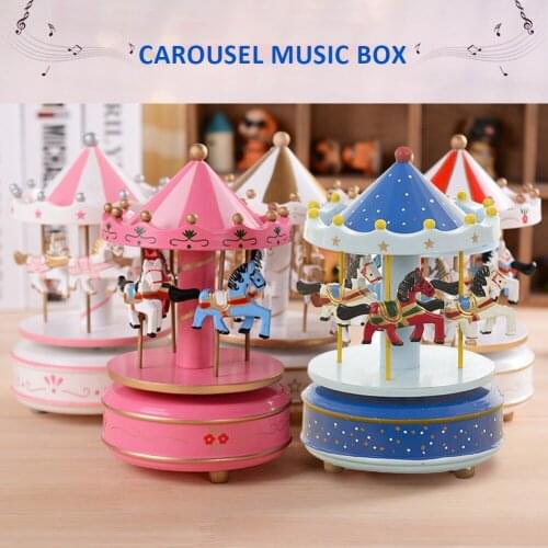 Merry-go-round Music Boxes Geometric Music Baby Room Decoration Gifts Unisex Wooden Christmas Horse Carousel Box Home security