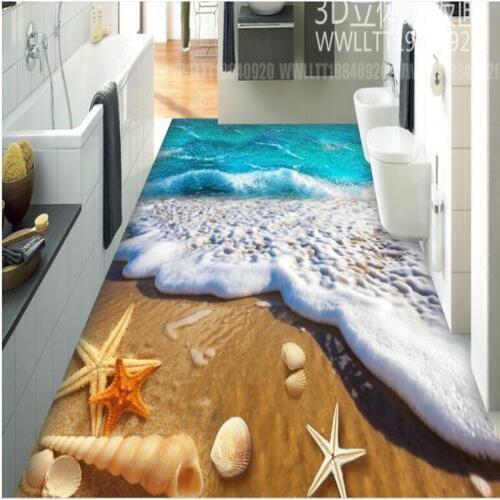 Wellyu Custom large frescoes beach shells 3D stereo pvc waterproof thickening wear floor painting papel de parede para quarto
