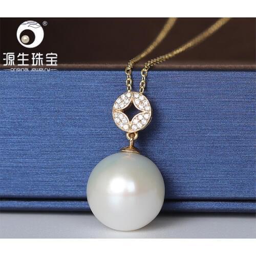 YS Super Big 14-15mm Real White Natural Cultured Freshwater Pearl Silver Pendant