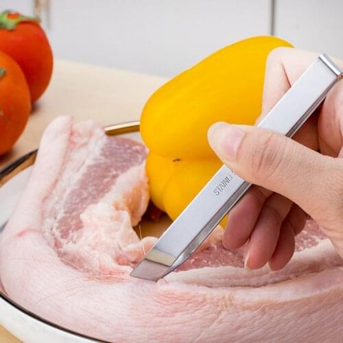 3pcs silver Food Tong Stainless steel Kitchen Tongs oblique mouth flat Cooking Clip Clamp Kitchen Accessories