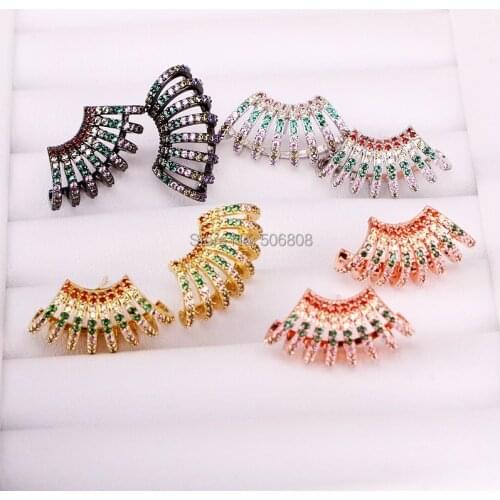 6 Pairs ZYZ339-2148 Multicolor Fan Stud Earring for Women rainbow cz simple Earring